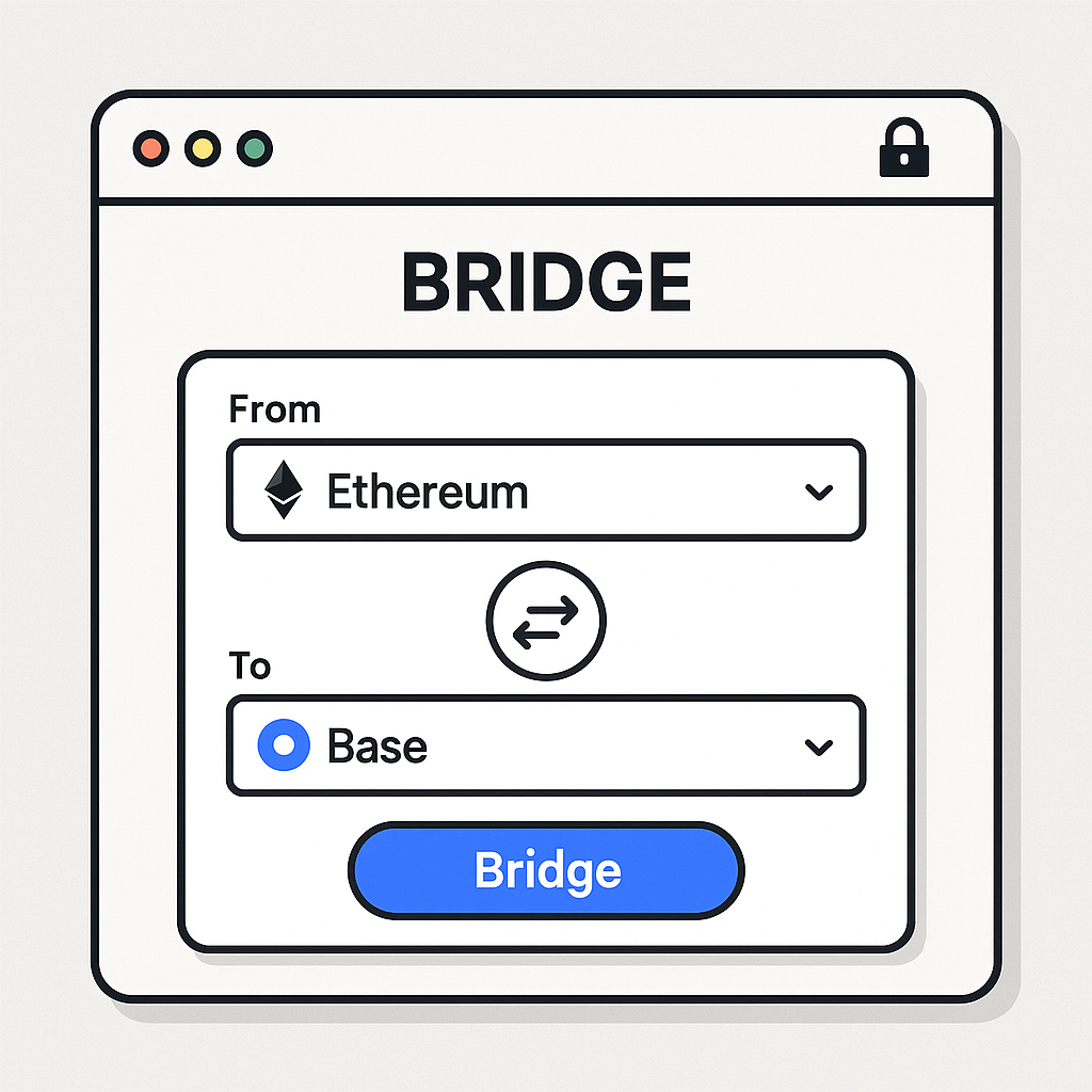 A secure website interface with bridge options between Ethereum and Base networks