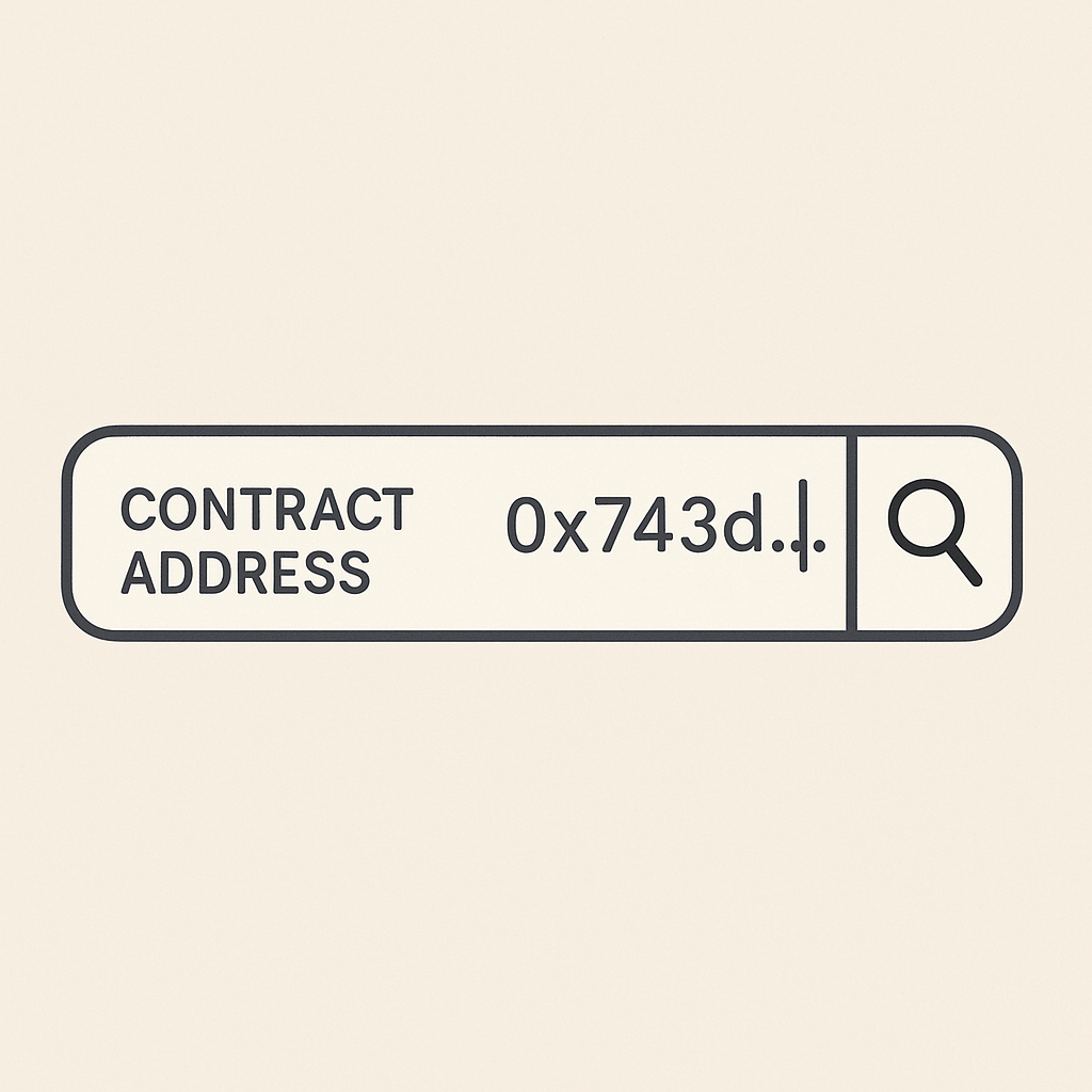 A search bar with a contract address being typed in, showing a magnifying glass icon