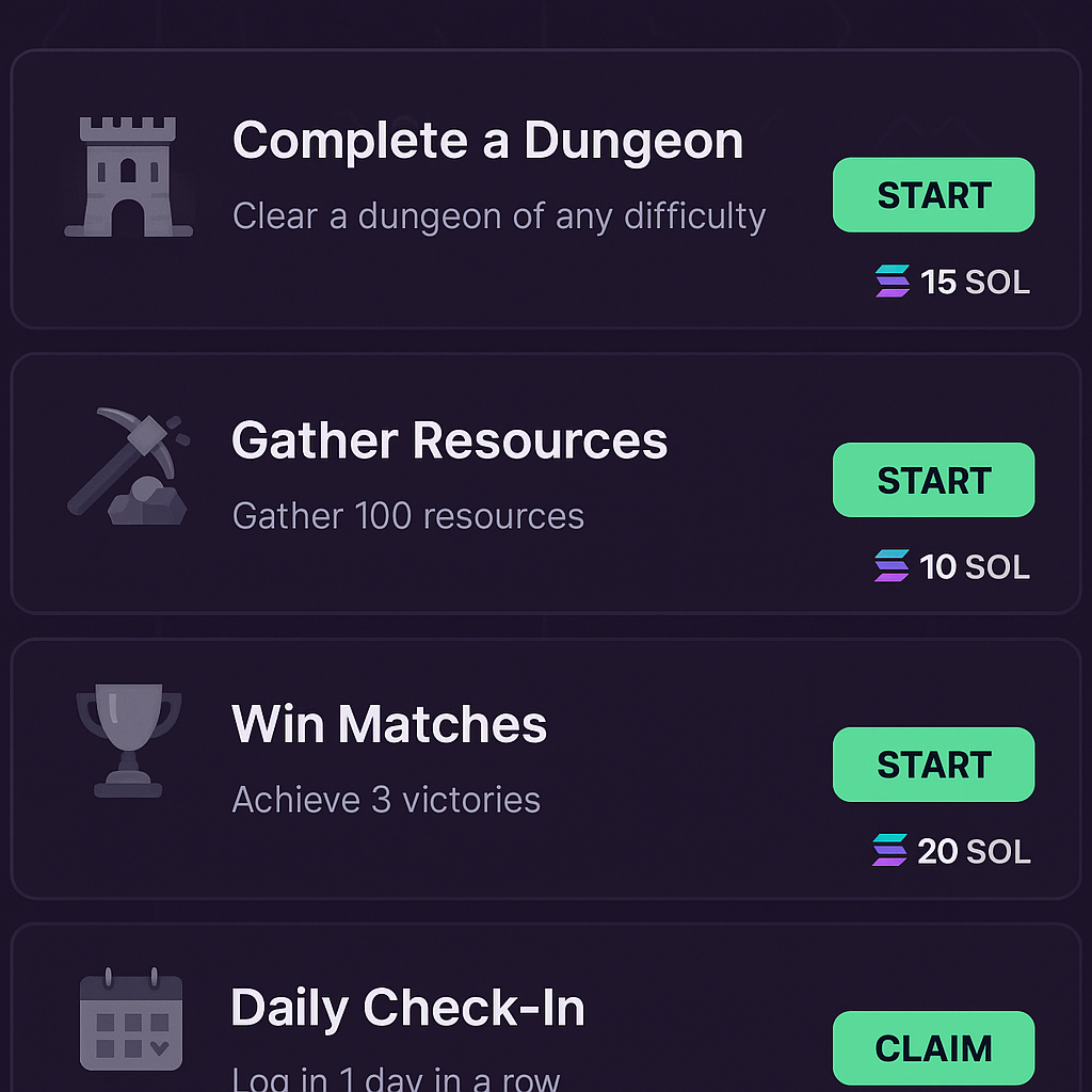 Solana play-to-earn quests screenshot