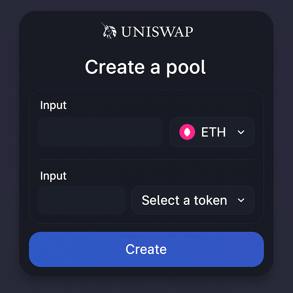Uniswap interface creating new liquidity pool