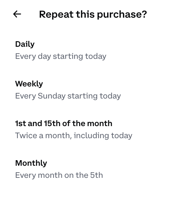 Coinbase recurring buy feature