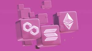 Solana, Ethereum, and Polygon blockchain icons