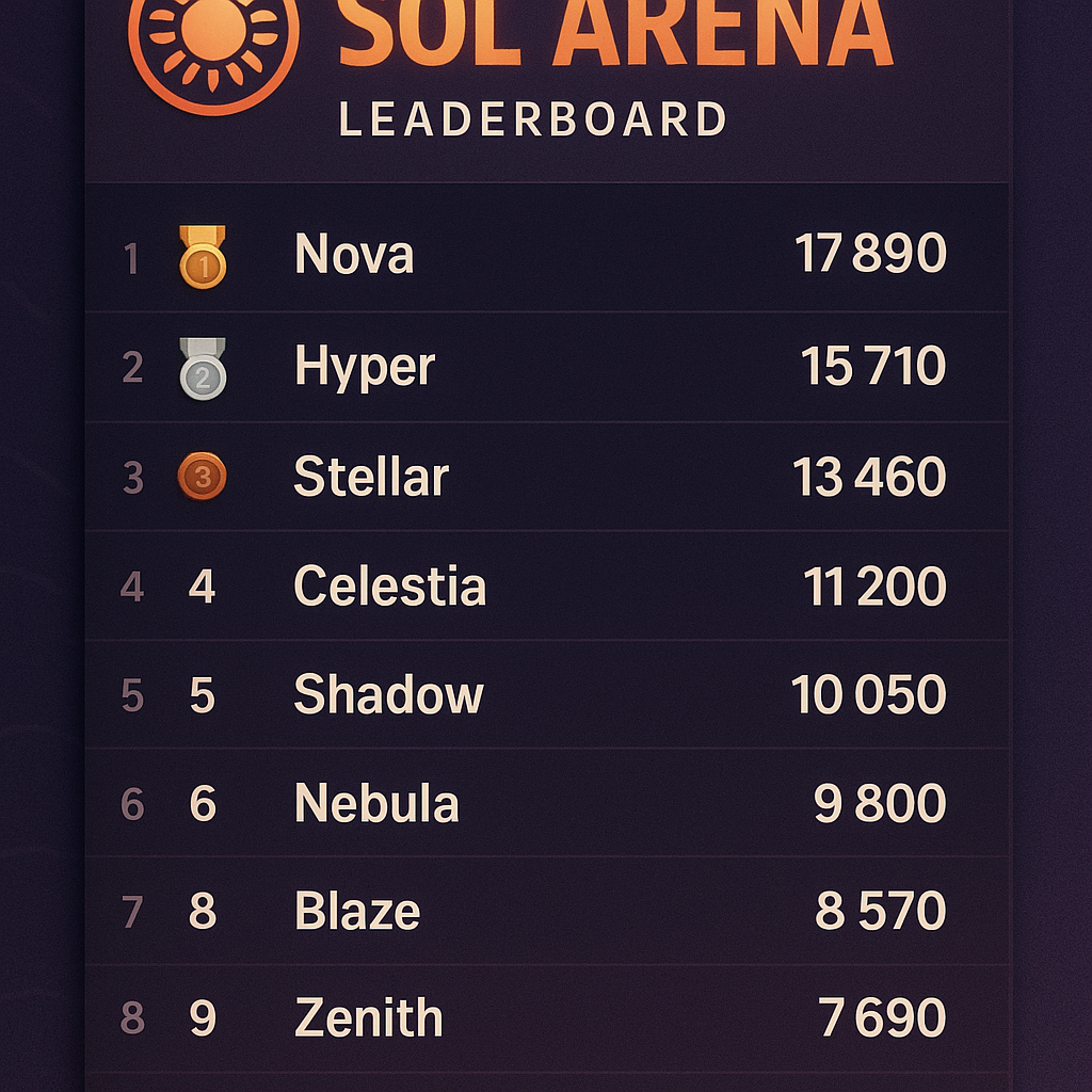 Sol Arena leaderboard screenshot