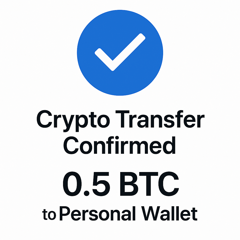 crypto transfer confirmation to personal wallet