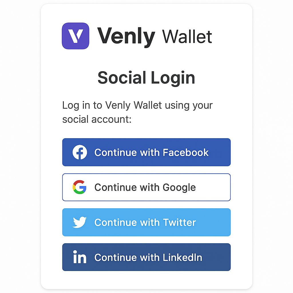 Venly wallet social login screenshot