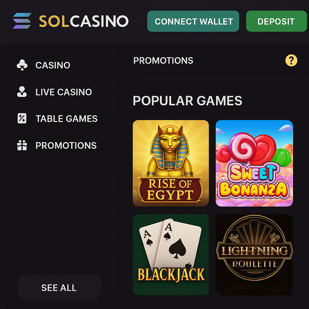 Solcasino Solana casino interface
