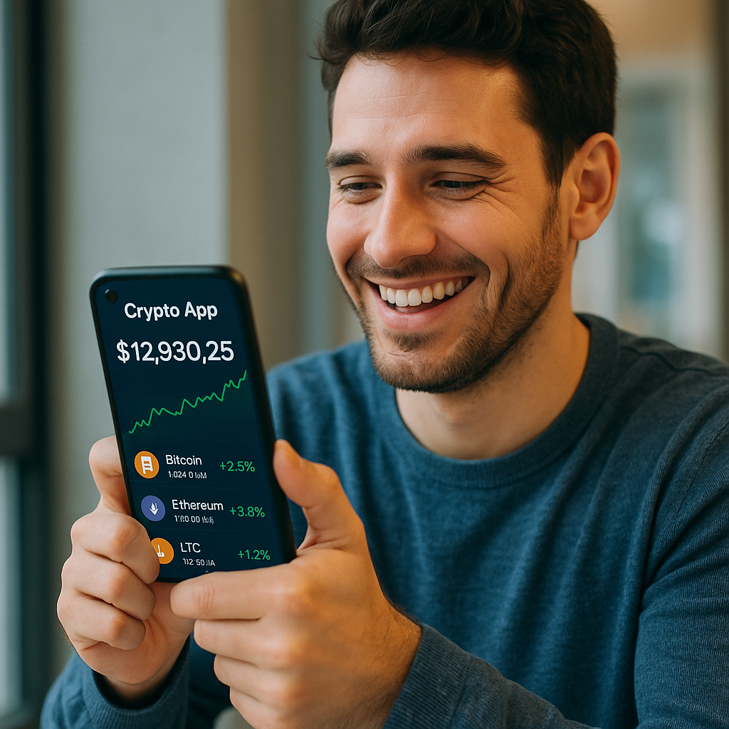 happy user using crypto app