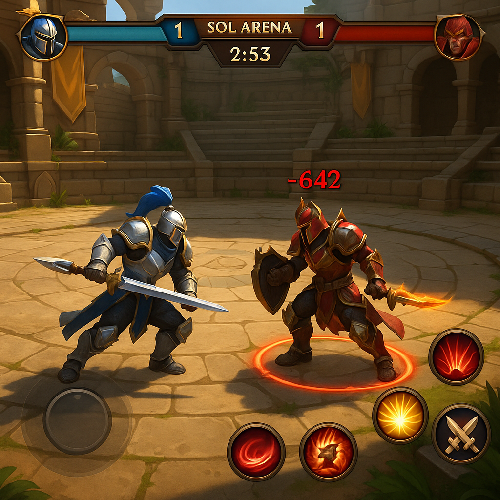 Intense Sol Arena PVP duel screenshot from top Solana battleground game, showcasing real-time crypto earning action in June 2025.