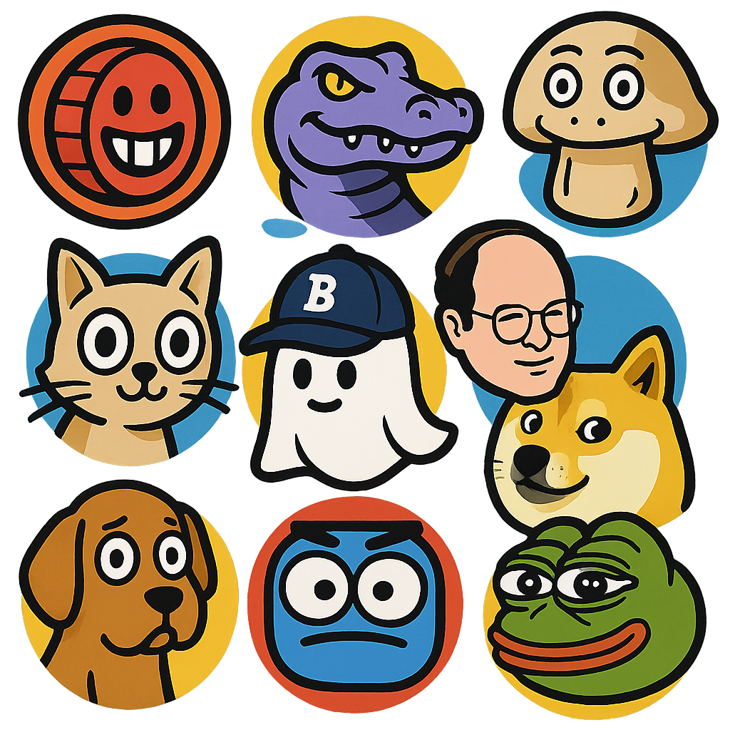 Vibrant collage of trending Base memecoins logos and mascots