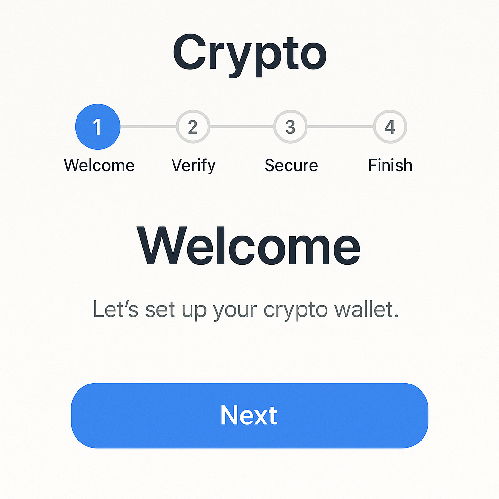 crypto onboarding UI progress indicator