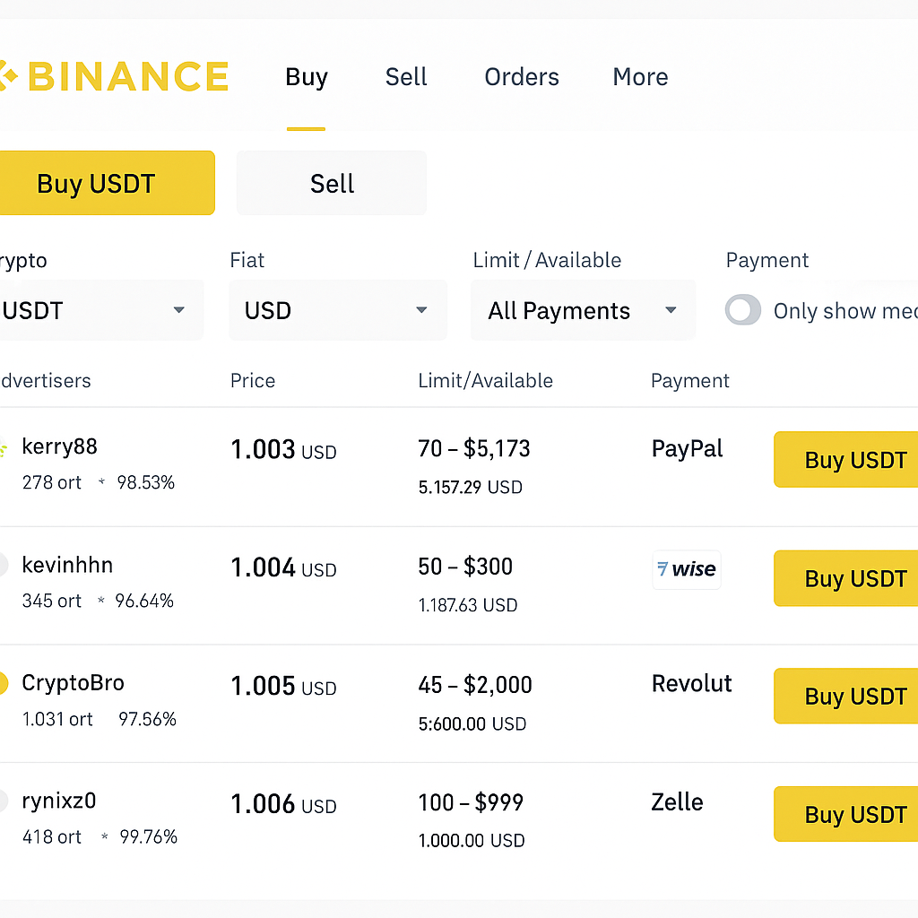 Binance P2P trading interface screenshot