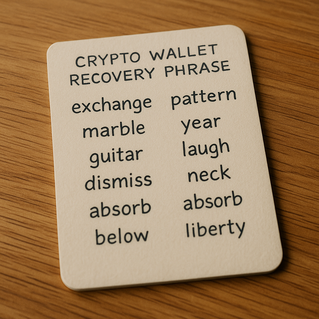 crypto wallet recovery phrase written on paper safe