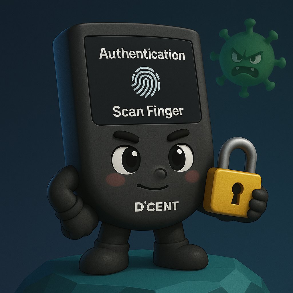 Close-up of biometric sensor on D'Cent Biometric Wallet cold storage device