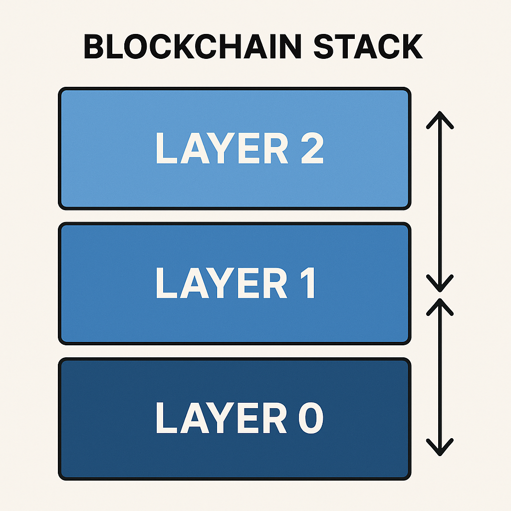Diagram illustrating Layer 0, Layer 1, and Layer 2 in the blockchain technology stack