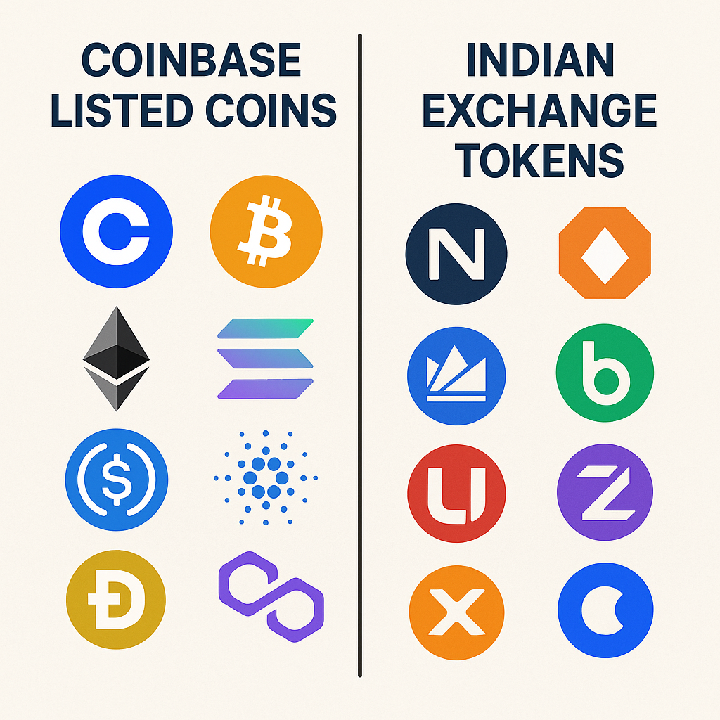 Coinbase listed coins vs Indian exchange tokens