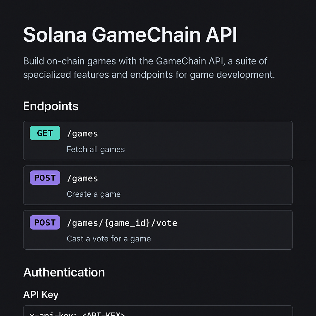 Solana GameChain API interface