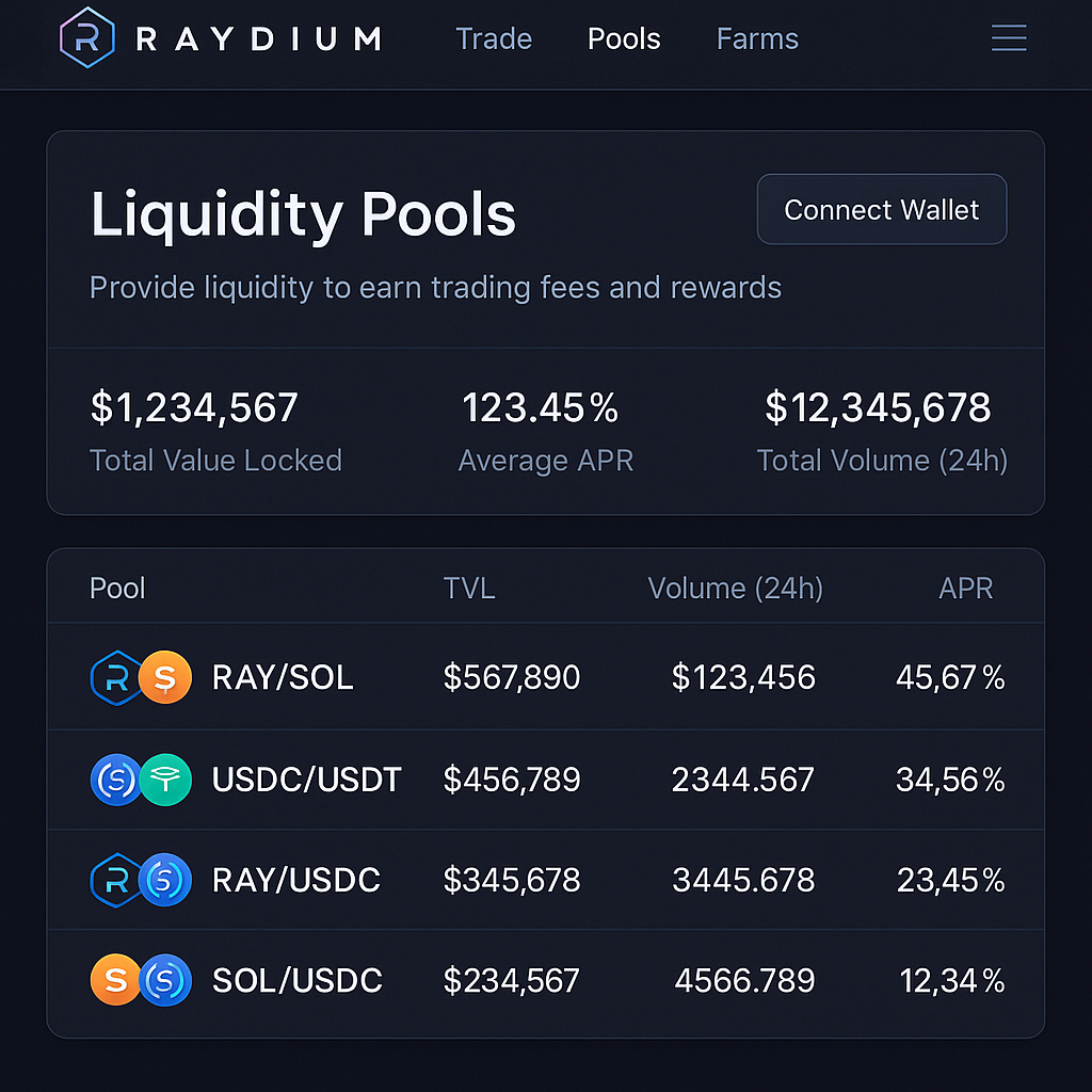 Raydium DEX liquidity pool dashboard