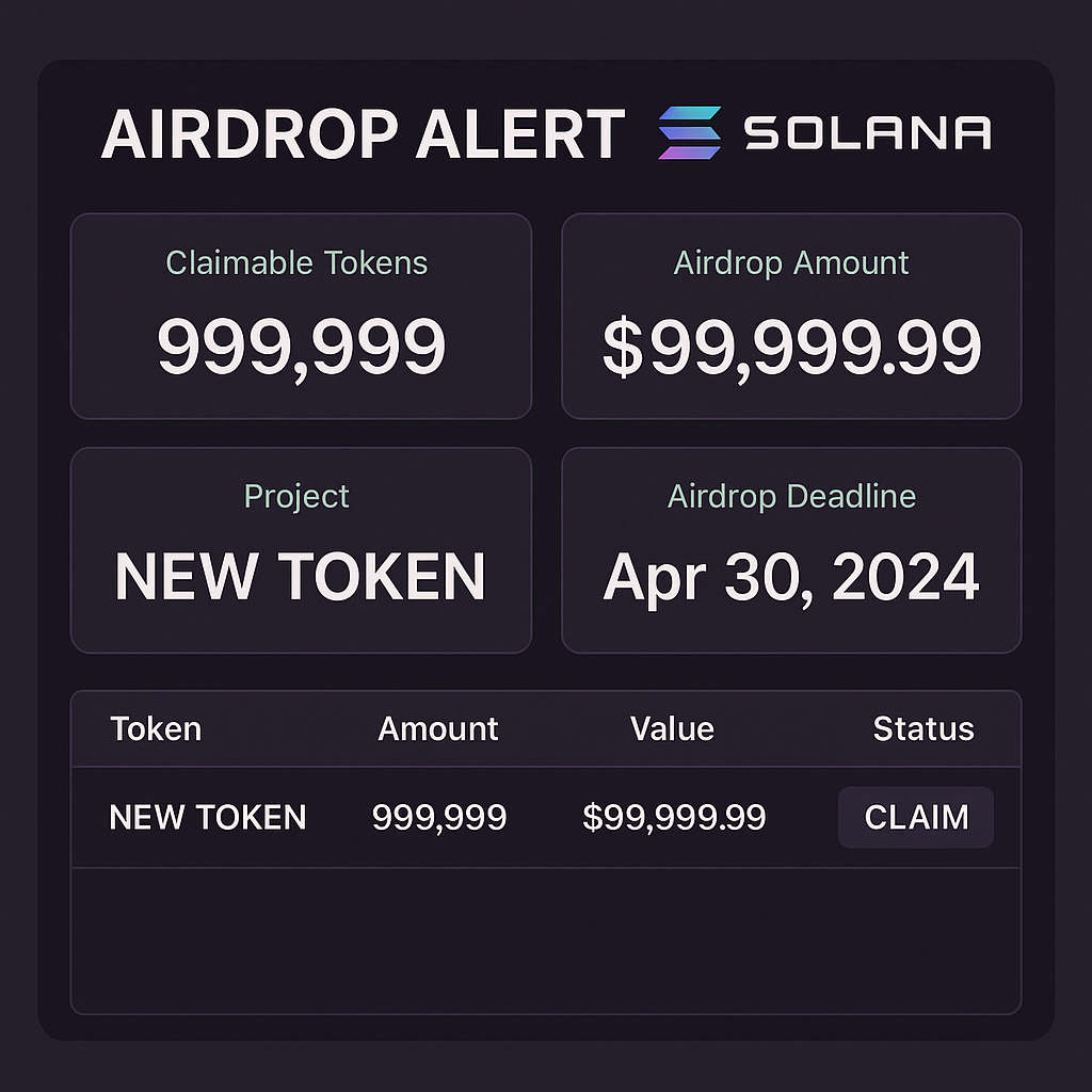 Solana airdrop alert dashboard screenshot